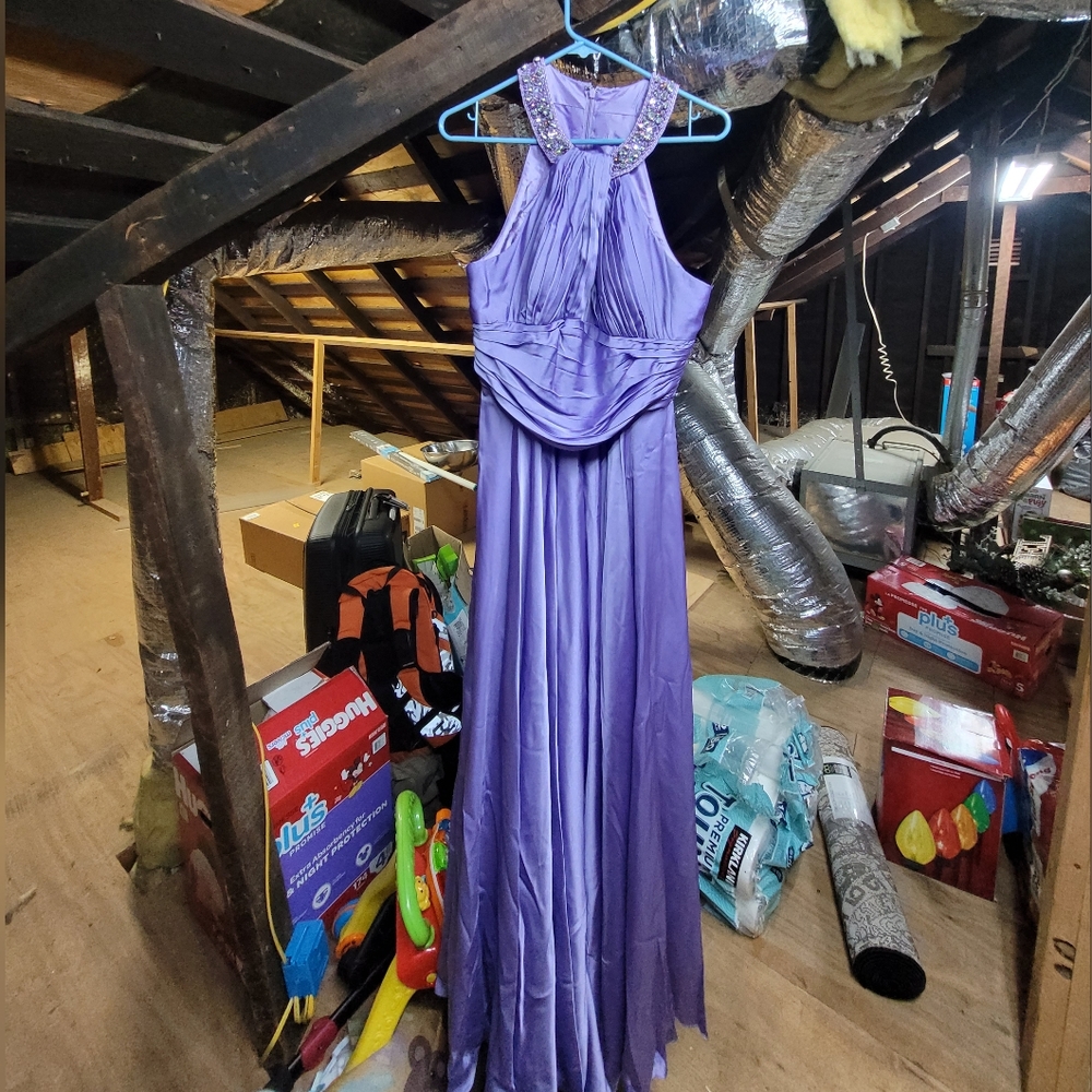 "Satin" Lilac princess halter, floor length dress